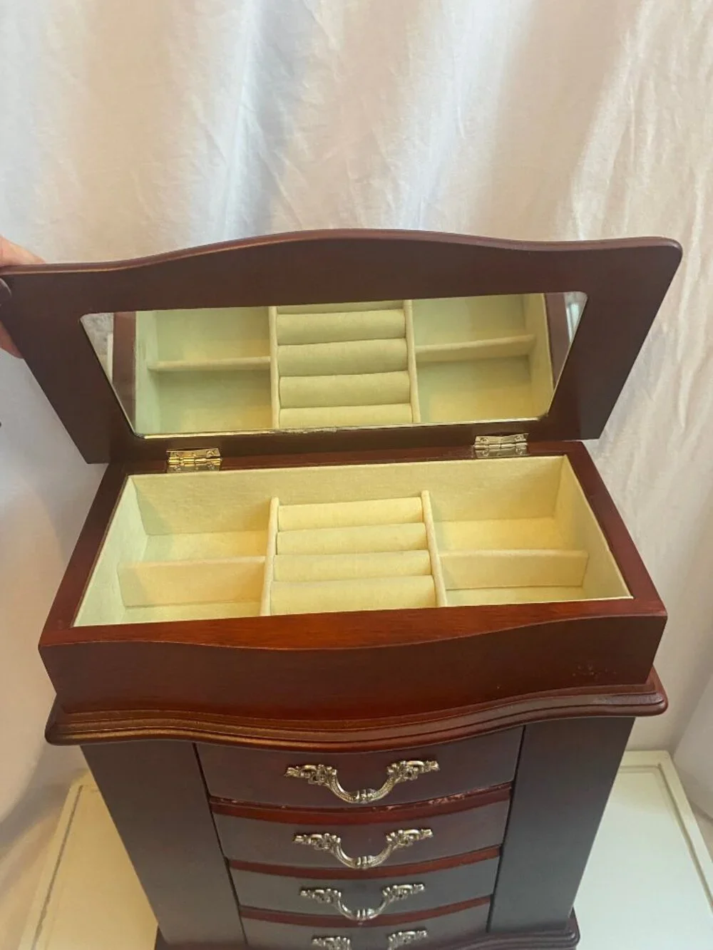 Vintage Croft & Barrow Wooden Jewelry Armoire JX2502 Mirror 4 Drawers